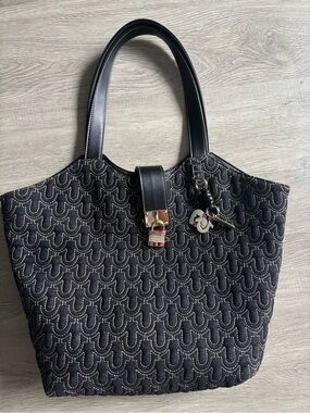 True Religion Black Quilted Tote with Gold Hardware